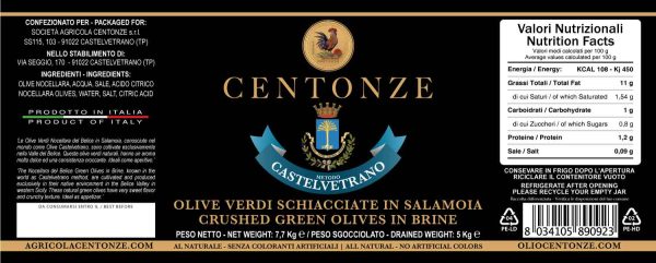 Olive Verdi Schiacciate in Salamoia 5 Kg IT EN